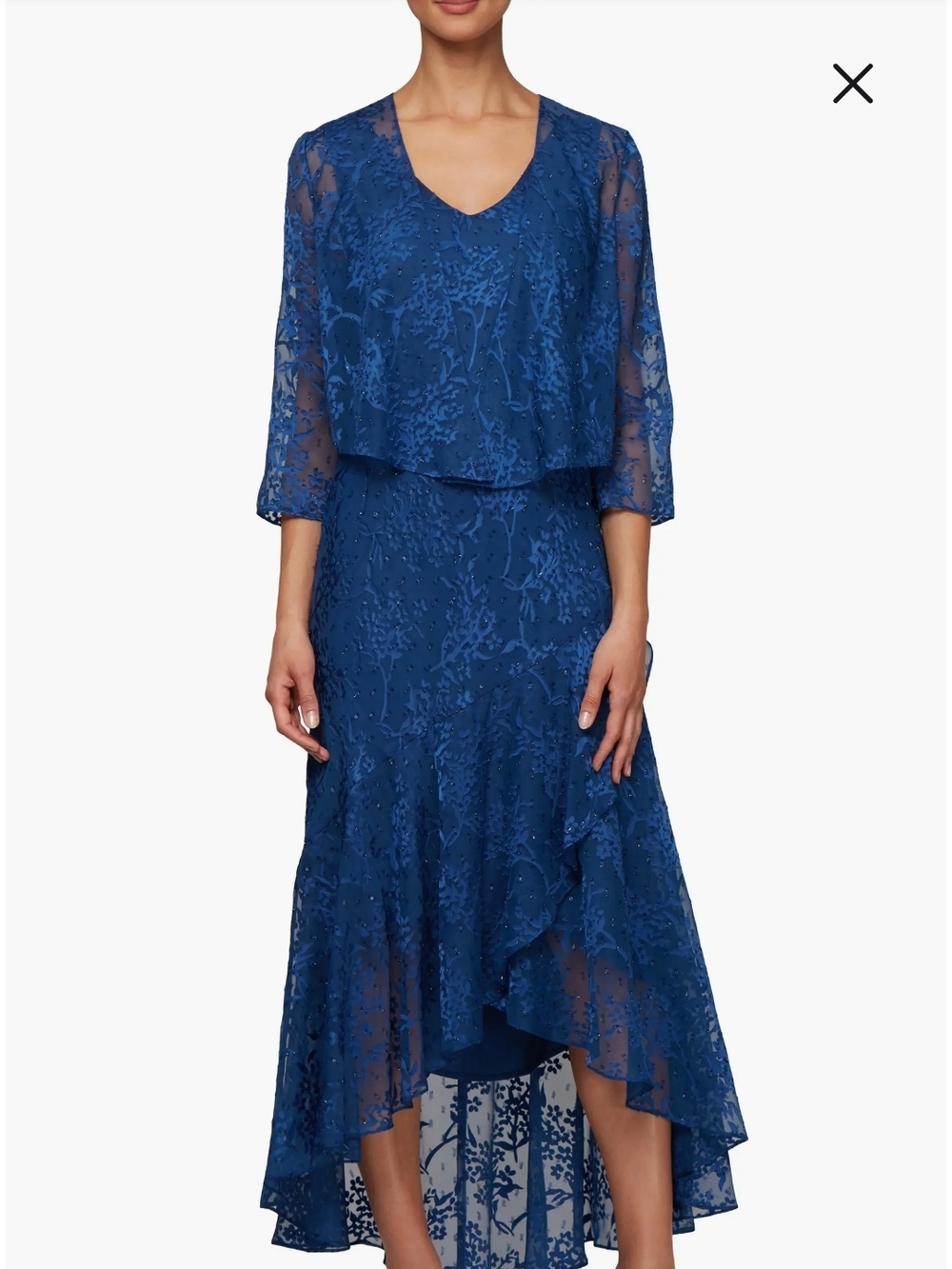 Alex Evenings Blue Lace High-Low Dress Size 18